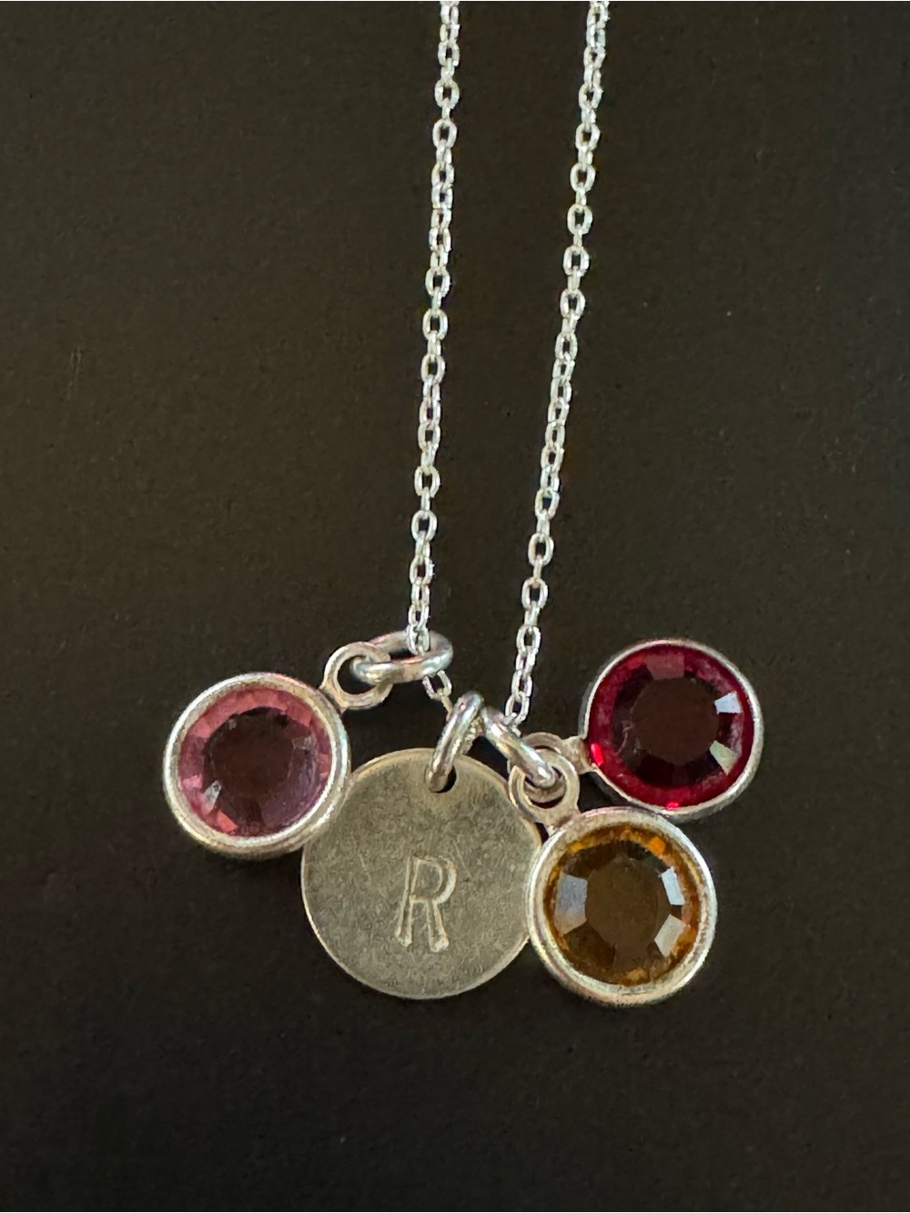 Sterling Silver Confetti Charm Necklace 18” - Colored Glass - Initial R